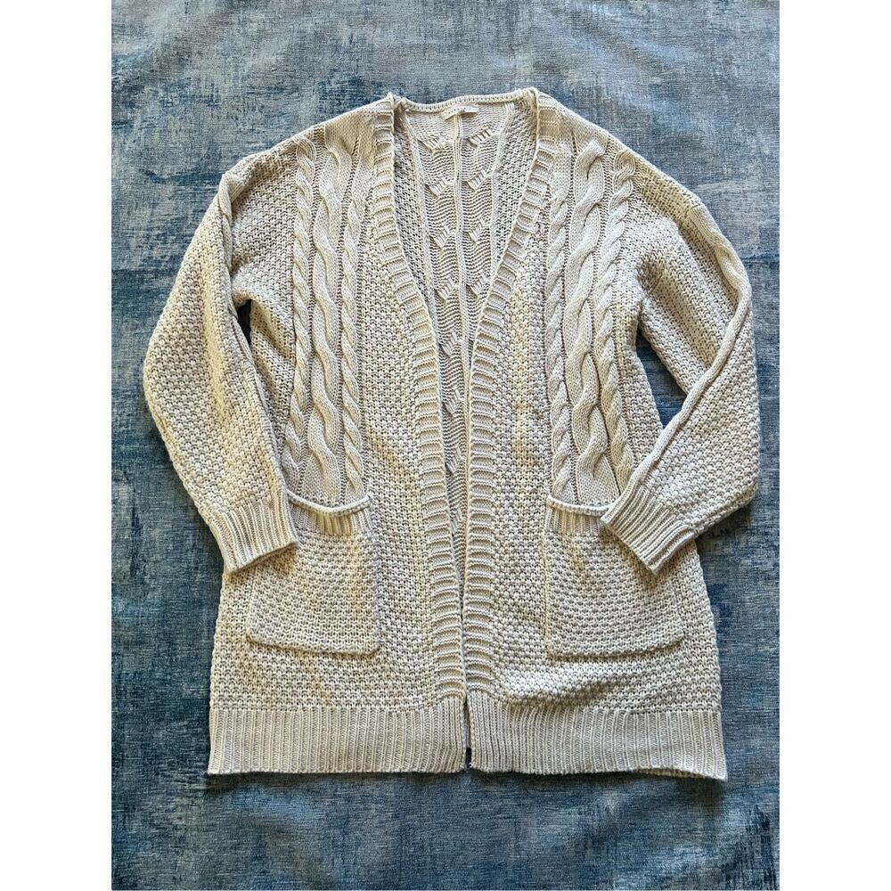 Reborn J Ivory Cable Knit Open Front Cardigan Women's Large